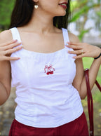 Cherry bow top in white